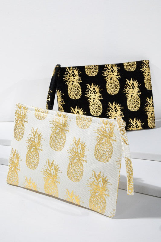 Metallic Pineapple Wristlet Pouch