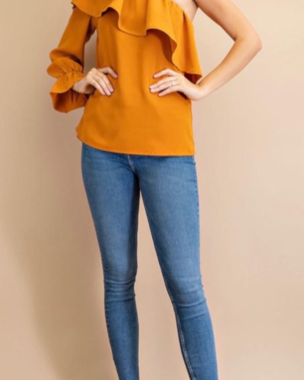 One Shoulder Ruffle Blouse