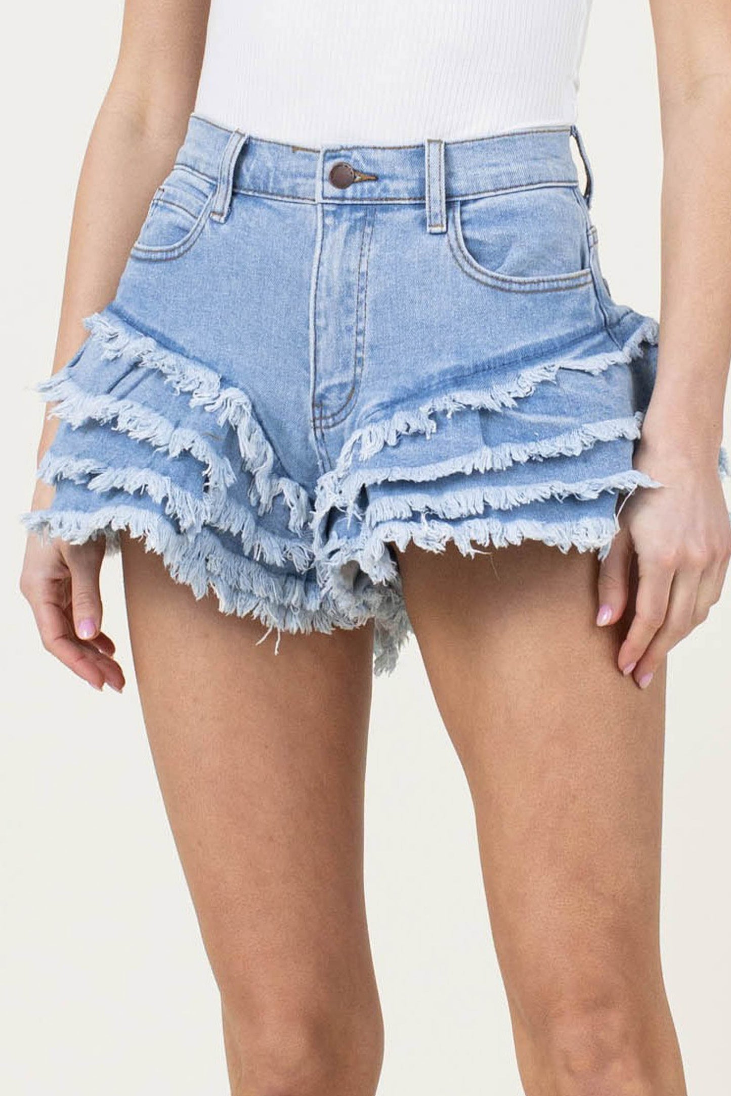 Fringed Denim Shorts