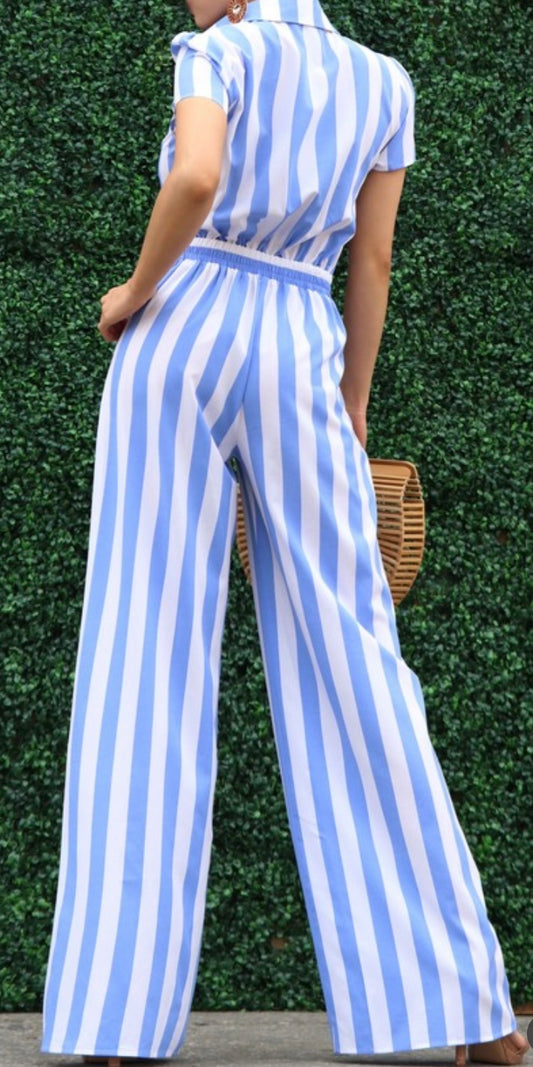 Blue Striped Jumpsuit