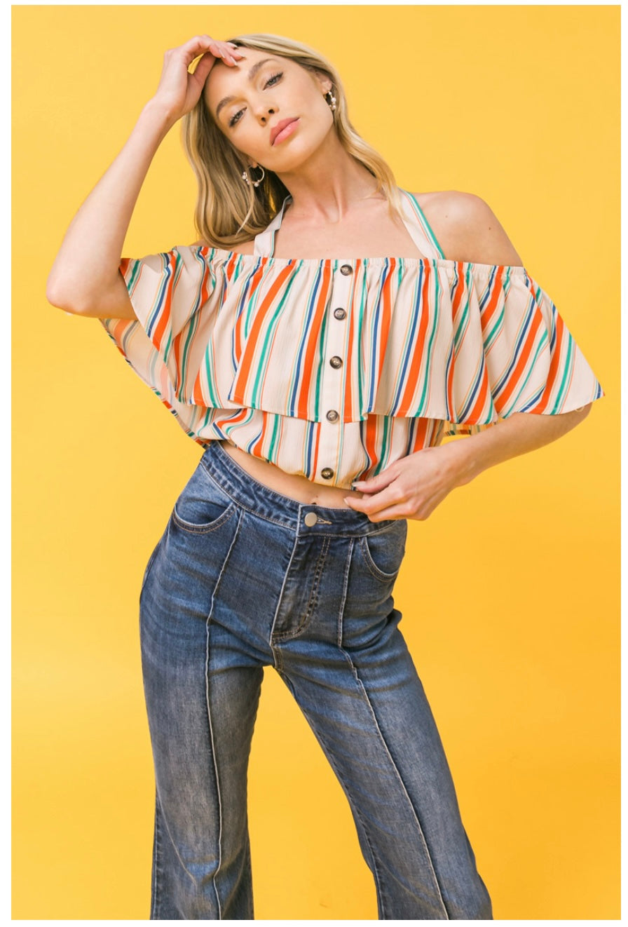 Polipop Off-the-Shoulder Halter Crop Top