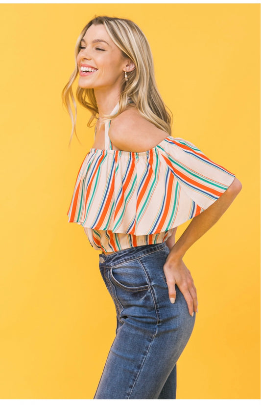 Polipop Off-the-Shoulder Halter Crop Top