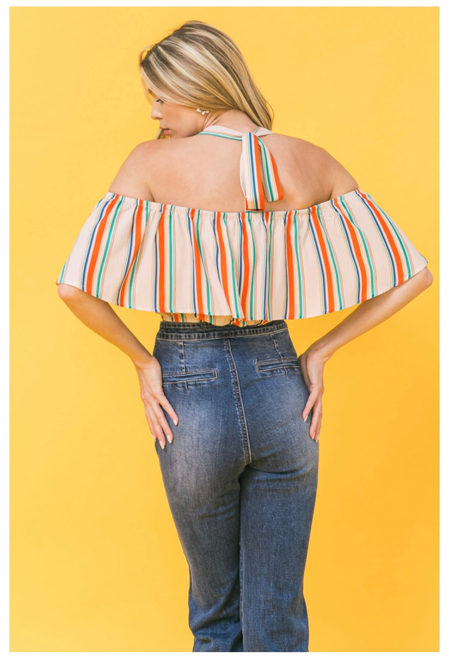 Polipop Off-the-Shoulder Halter Crop Top